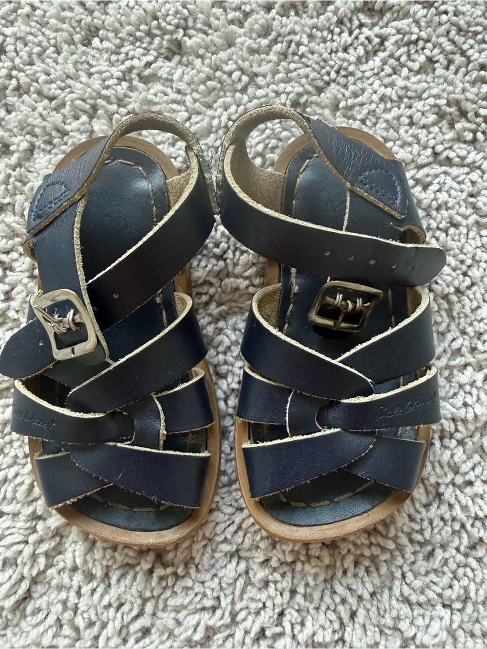 Salt Water Sandals by Hoy Navy Leather Strappy Kids Sandals